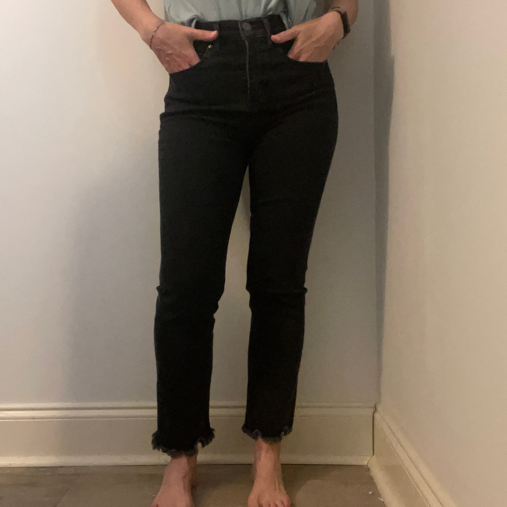 LOFT High Waist Straight Crop Jeans size 24 00 Frayed Hem Black Everyday Casual
